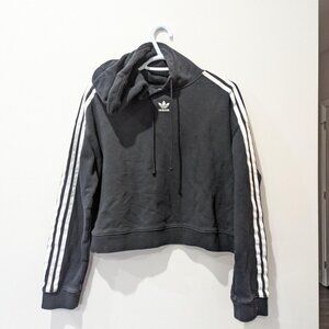 Adidas Classic Black Crop Hoodie Women's S Athleisure 100% Cotton Streetwear